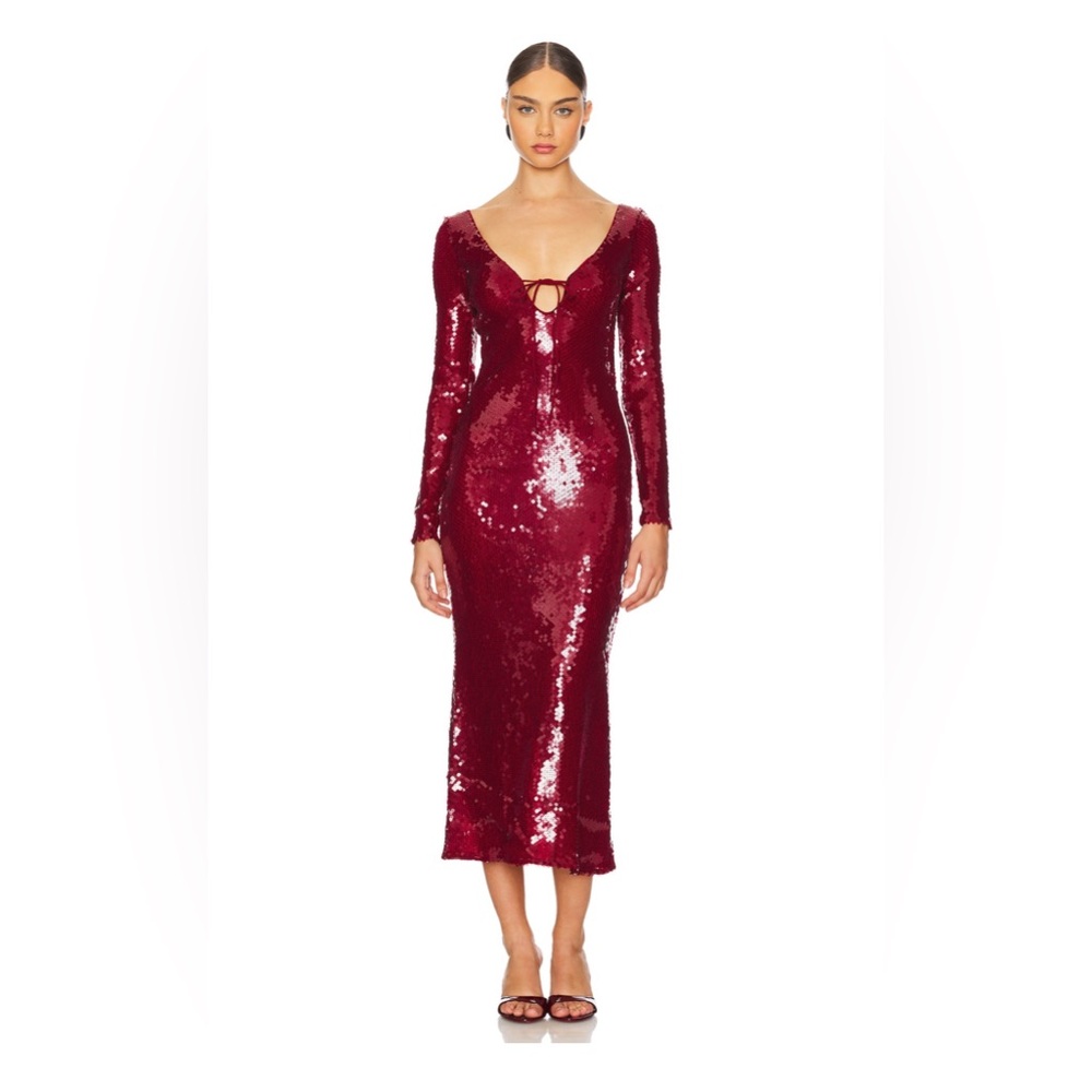 Bardot Verona Sequin Maxi Dress in Burgundy